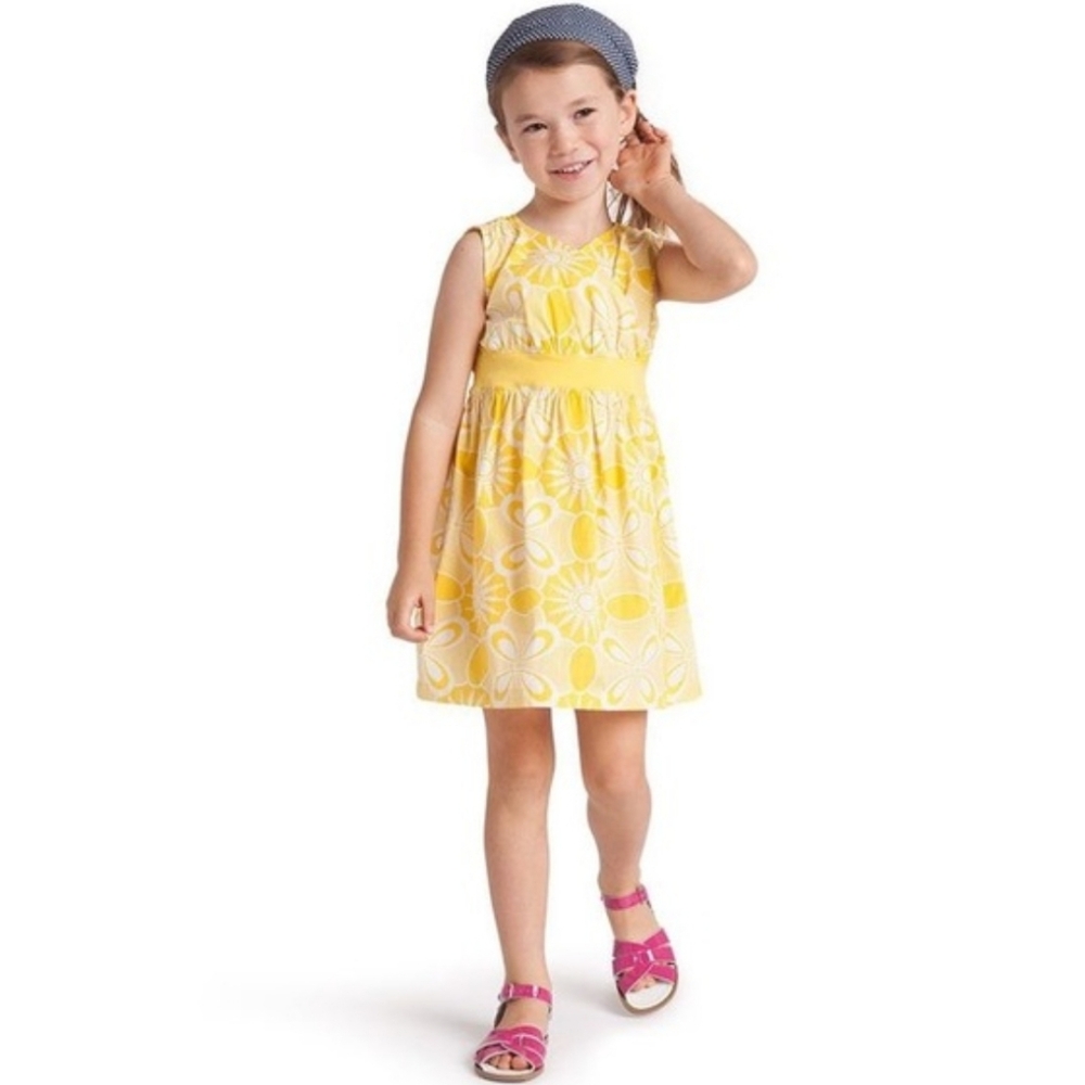 Tea Collection Sea Urchin Floral Wrap Neck Dress Girls Size 10 Yellow White